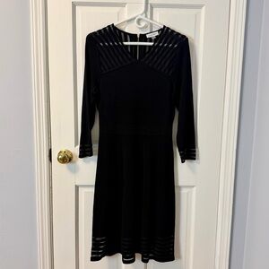 Calvin Klein Black Illusion-Stripe Fit & Flare Knit Dress, Size M